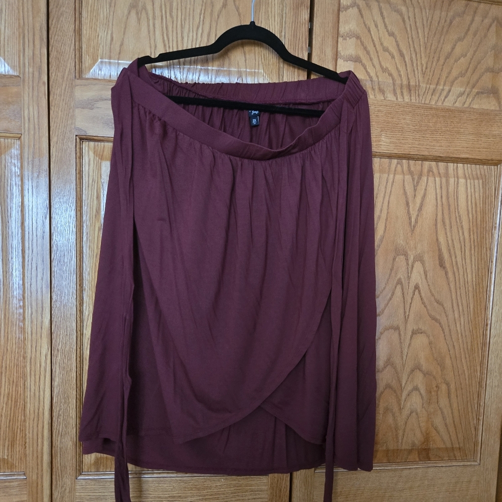 Burgundy Midi Plus Size Skirt for Casual Work